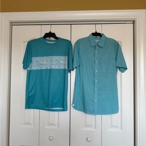 Men's lot of 2 Teal Southern Tide Short Sleeve button down Shirt and t-shirt